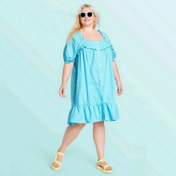 Women's Short Sleeve Ruffle Dress - Stoney Clover Lane x Target Blue NWT